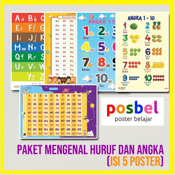Poster Belajar POSBEL MENGENAL ABJAD dan ANGKA Mainan Edukasi Anak