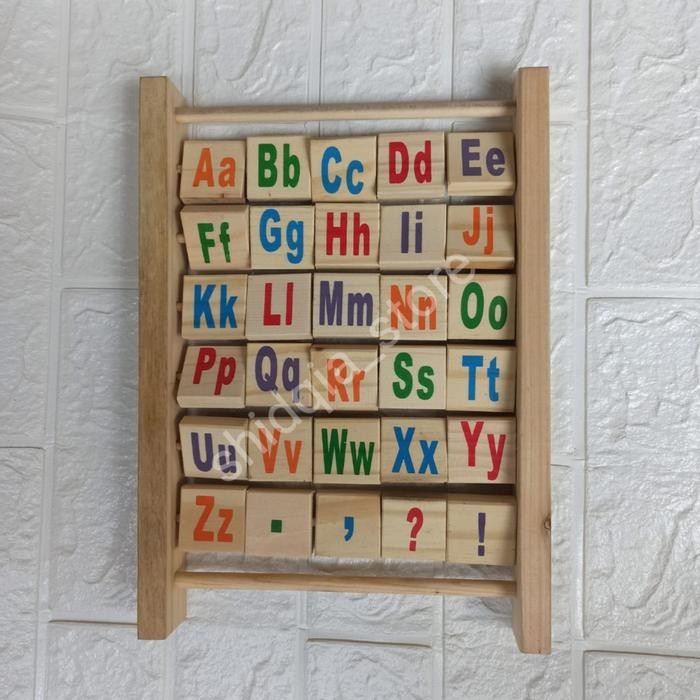 Sempoa Pinus Natural Huruf Besar & Angka Mainan Kayu edukasi anak APE