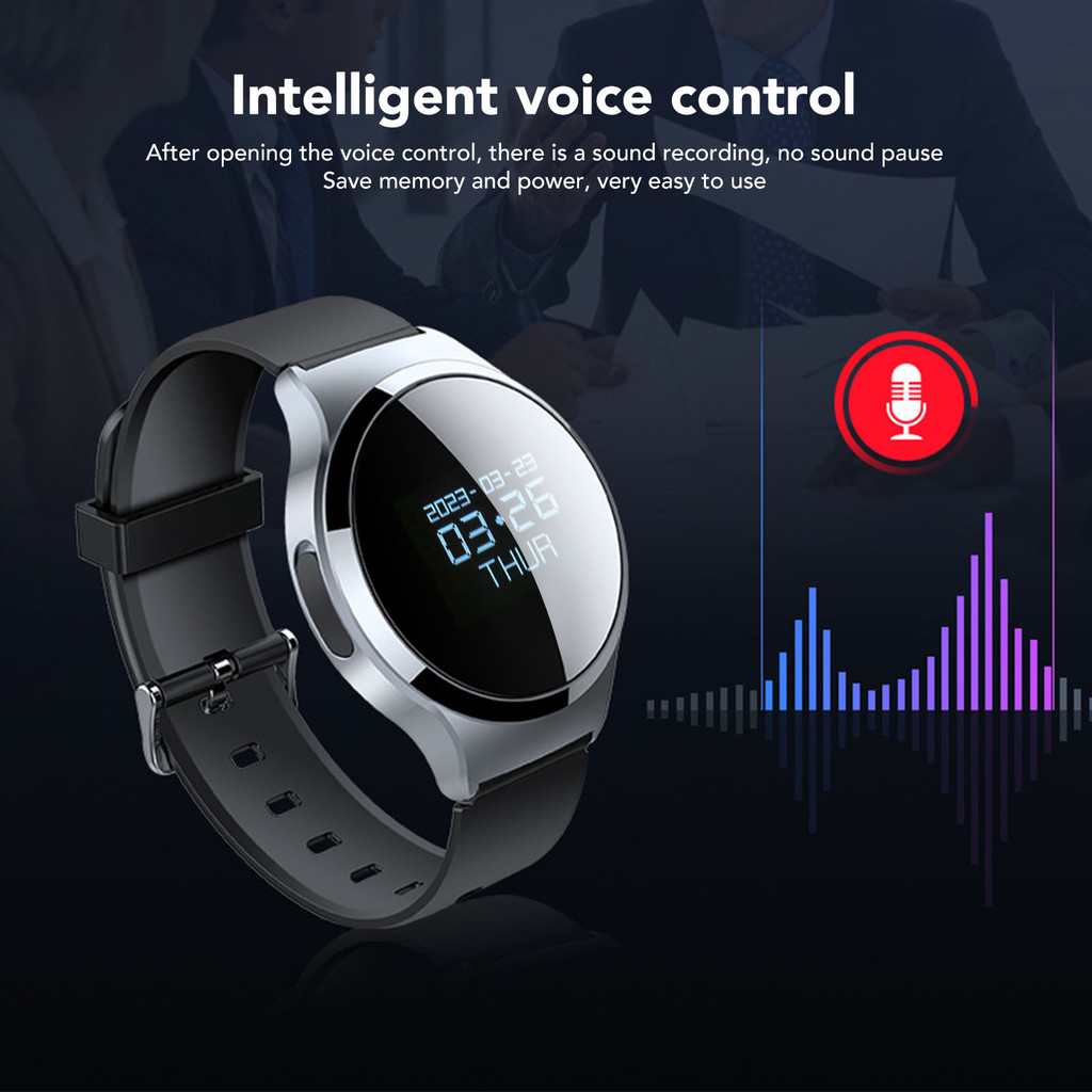 Voice Activated Recorder Large Diameter Dual Microphone Voice Recorder Watch Noise Reduction Auto