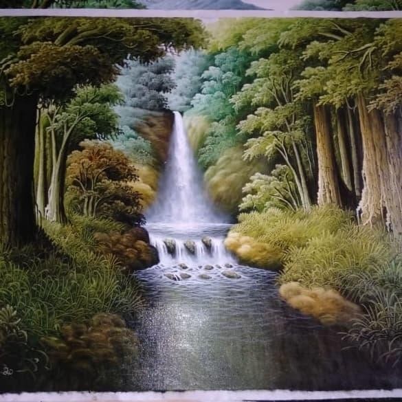 Lukisan Kanvas Pemandangan Air Terjun 85X135 Cmr Rs Kode 312