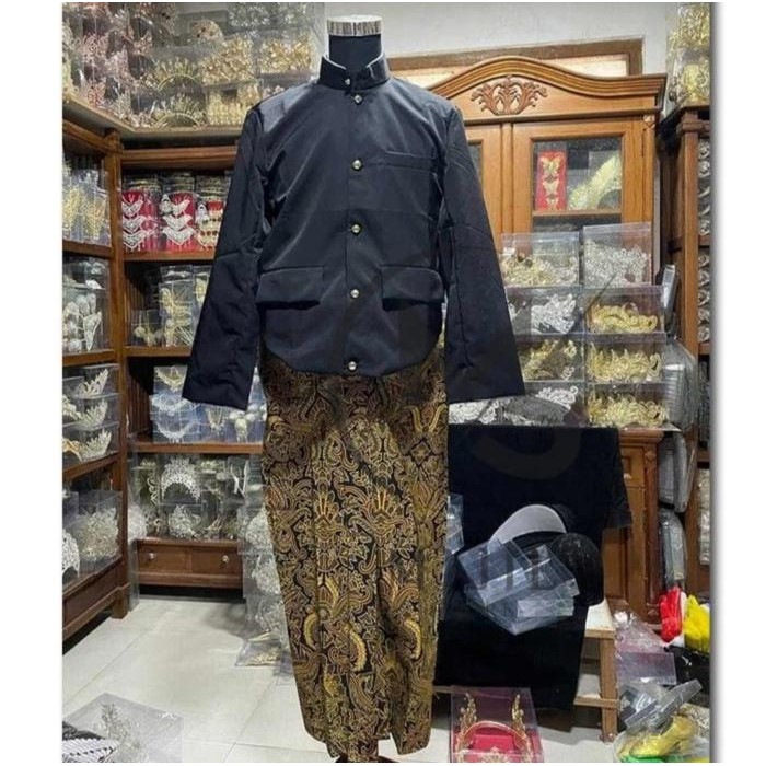 Atasan Baju Beskap Jogja Baju Adat Tradisional Jawa Dewasa Baju Pria Pengantin Warna Hitam Polos