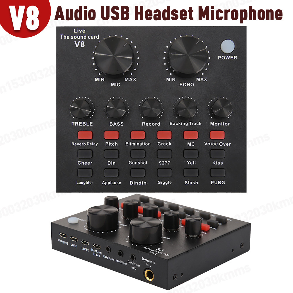 V8 USB 5.0 Audio Sound Card USB External Headset Microphone Webcast Live Broadcast Sound Card V8