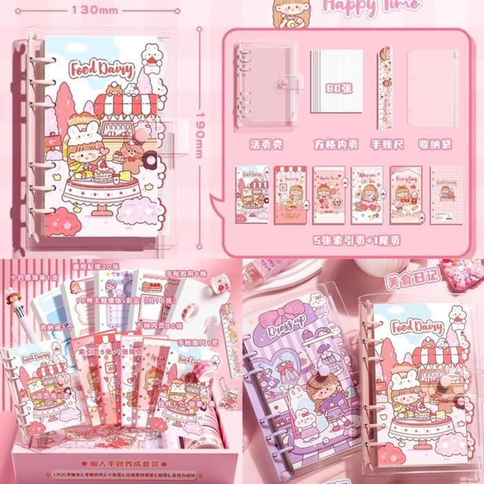 

Terlaris- Cute Diary Note Book Set Spiral Folder Book Diy Diary Sticker Set