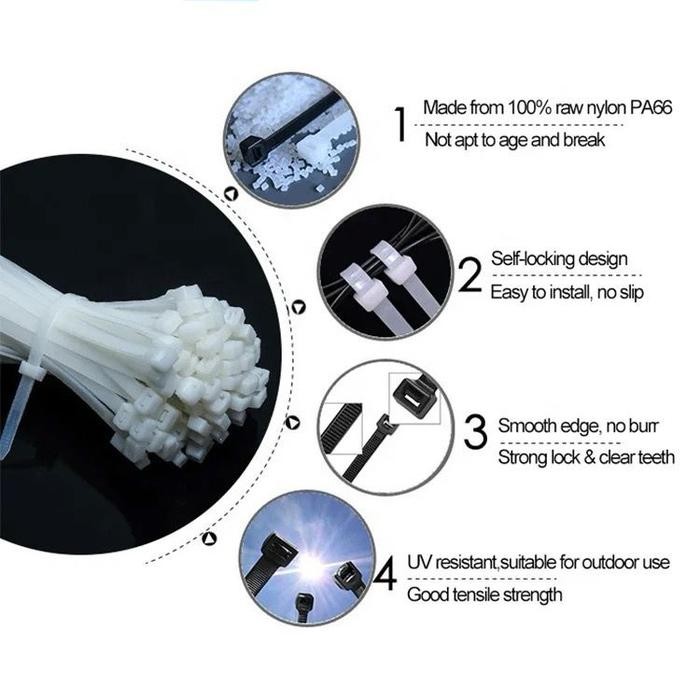 

Kabel Ties Cabel Tie 7.6 X 500Mm (50Cm) Warna Putih/Hitam 100Pcs Cv500Nylon Kabel Tie Cabel Ties