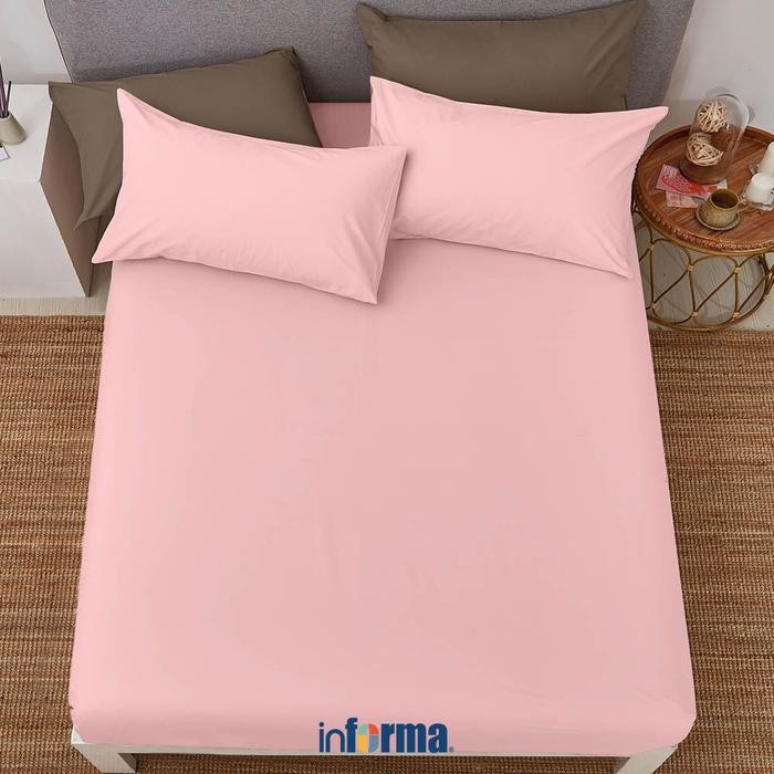 Informa Linotela 160X200 cm Seprai Queen Katun Fitted - Soft Pink Sprei Seprai Aesthetic Seprei