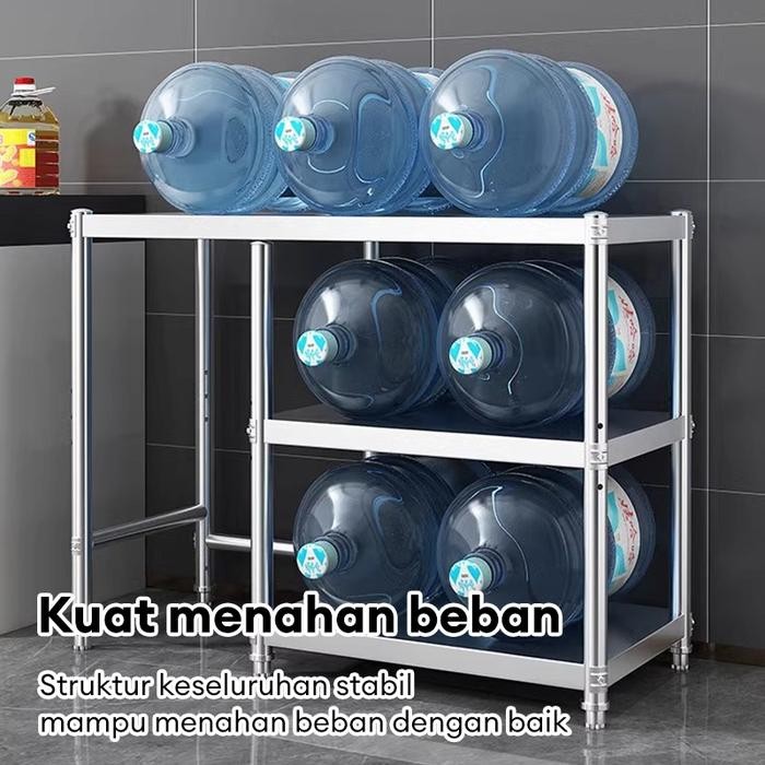 Meja Kompor Stainless Steel Meja Kompor 2 Tungku Rak Dapur Minimalis Serbaguna Rak Penyimpanan