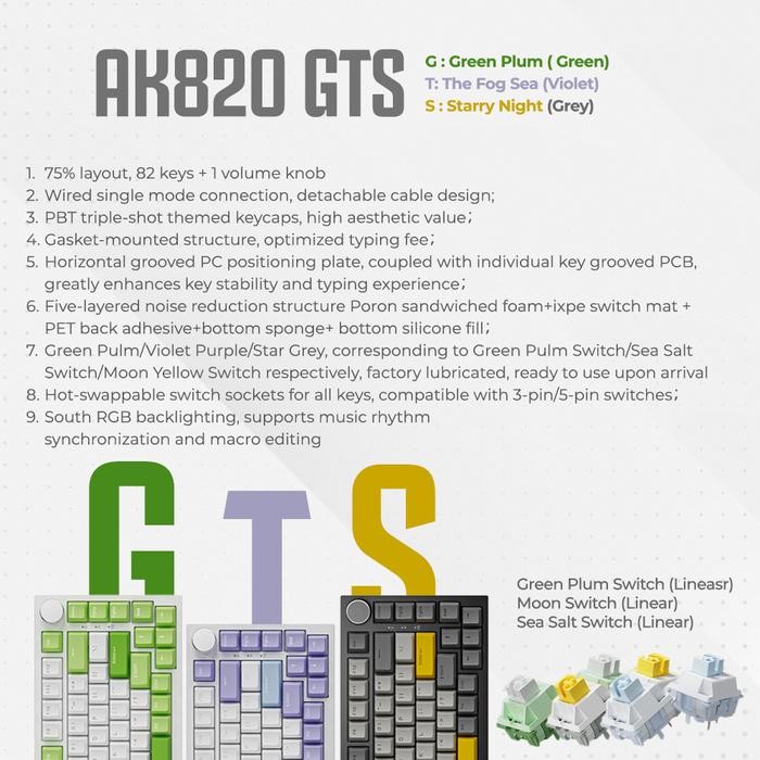 (Expert) Ajazz AK820 GTS 75% Mechanical Keyboard Wired RGB