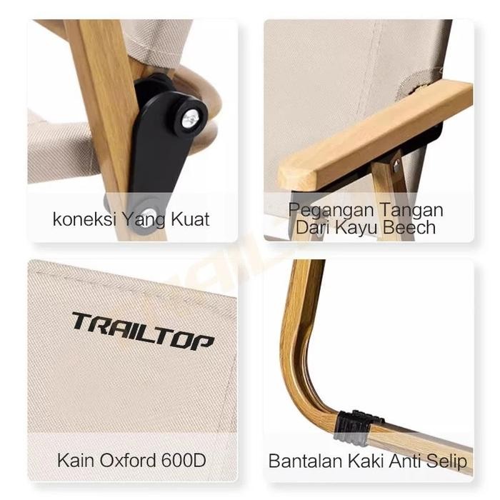 Kursi Lipat Kermit Kursi Pantai Lipat Dengan Gagang Kayu Kursi Camping Beban 150kg /Kursi Lipat