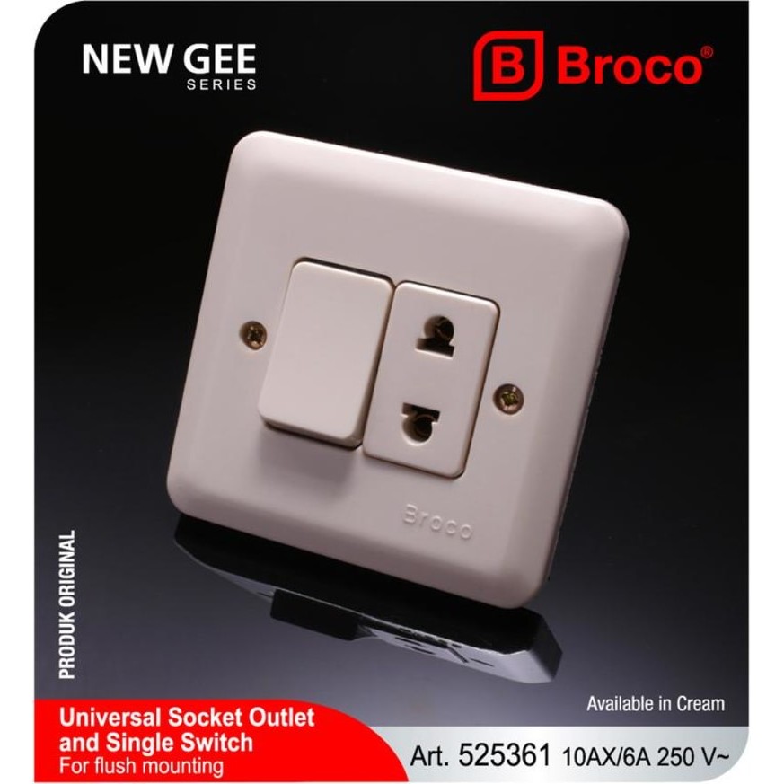 BROCO Saklar Tunggal + Colokan Universal New Gee (525361-11)