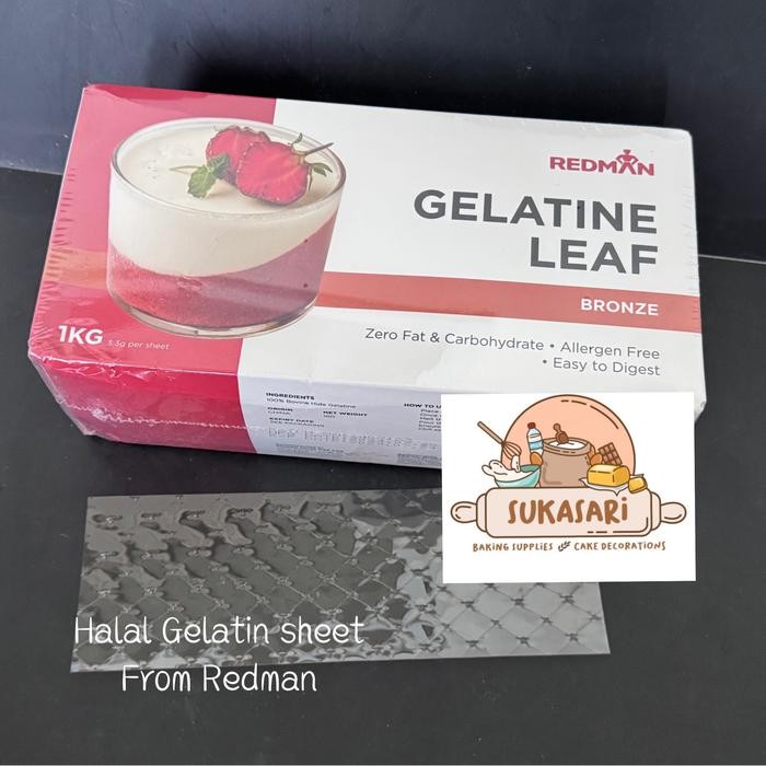 

Redman Gelatin sheet lembaran 5pc Gelatin lembaran Bronze Halal