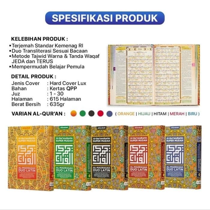 

Al-Madrasah Alquran Duo Latin Tajwid Perkata A5, Terjemah Kemenag, Transliterasi Warna, 615 Halaman,