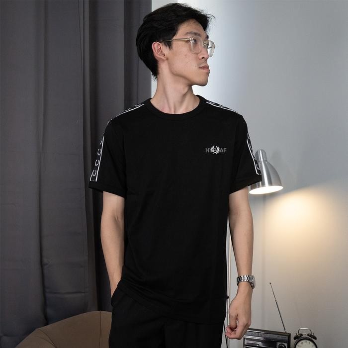 FRED PERRY Taped Sleeve Black Tee [ 100% Original ]
