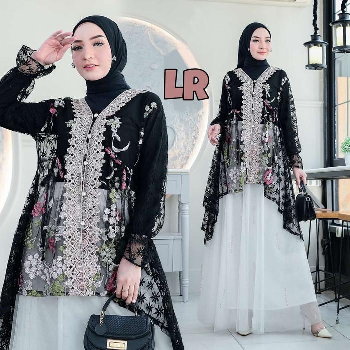 Ready- Maru Outer Tunik Tille Brukat Cardigan Tille Brokat Lengan Panjang Kebaya Tunik Atasan Outher
