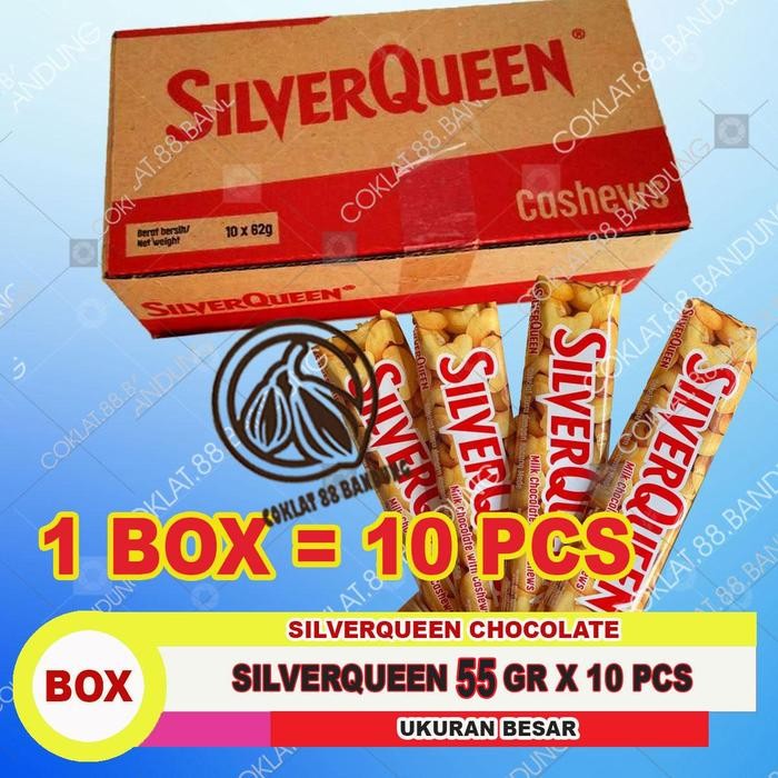 

New SilverQueen 55gr - 1 Box 10 Batang, Coklat Mede Mete Milk Chocolate Cemilan Makanan