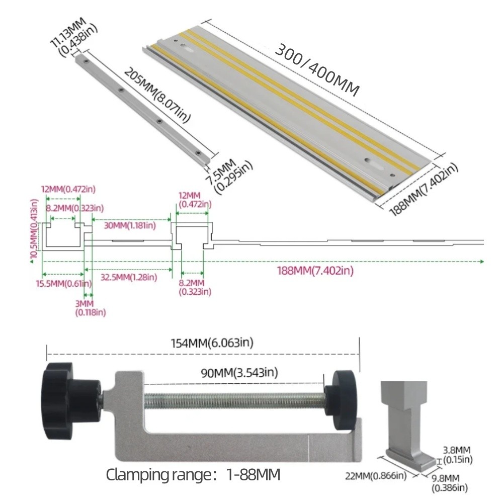 Track Saw Guide Rail Aluminum Extruded Guided Rails for Circular Saw Track Repeatable Rip Cuts &