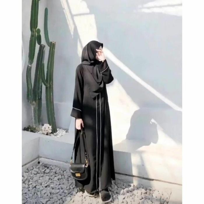 Abaya turki series 1 LIST CARDY Arab Bordir Hitam Muslim Gamis syari Basic - Abaya Saudi Bahan Adem