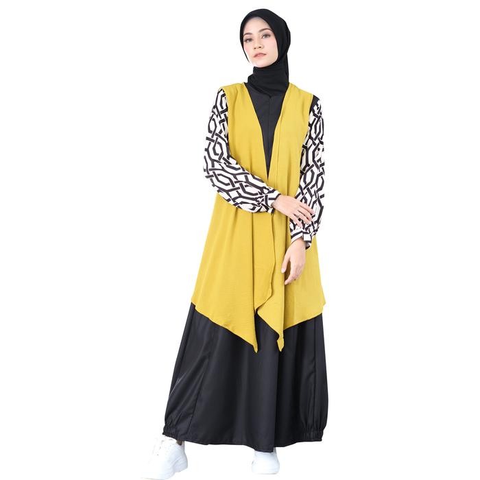 Gamis Plus Outer Air Flow Premium LG 834 Cantik Formal Motif Muslim Kombinasi Nyaman Wanita Panjang