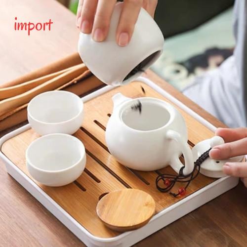 Tehset Putih Teko Keramik Cangkir Keramik / Teh Set Keramik / Alat Teh