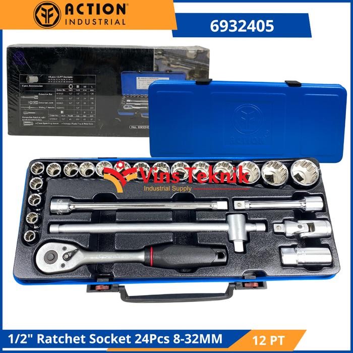 SOCKET SET ACTION KUNCI SOCKET SET 1/2 inch 8-32mm 24pcs