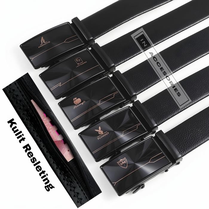 gesper pria dewasa sabuk pria resleting sabuk kulit resleting ikat pinggang pria resleting Hitam