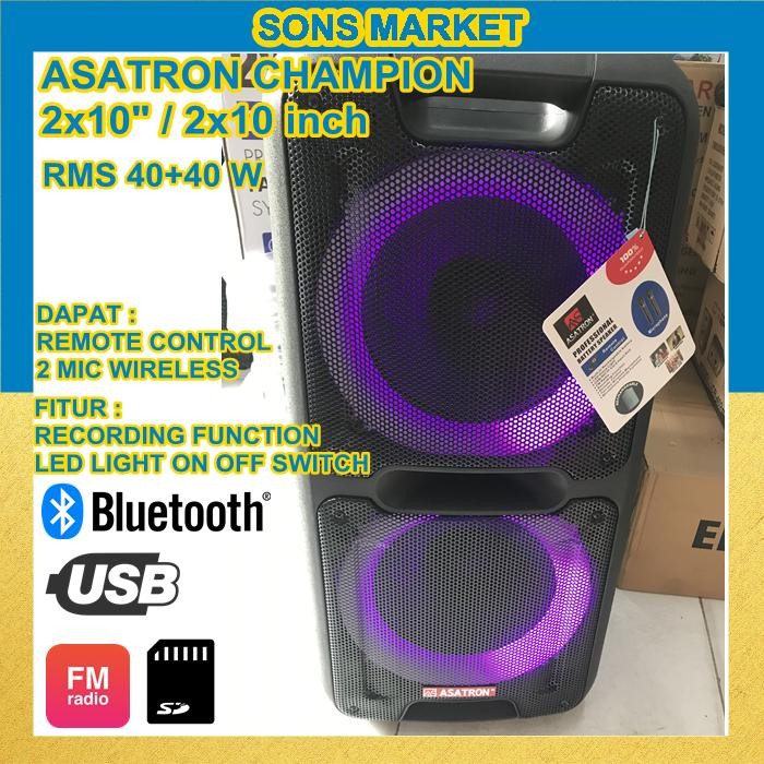 SPEAKER MEETING PORTABLE WIRELESS ASATRON CHAMPION 2x10 inch 10inch