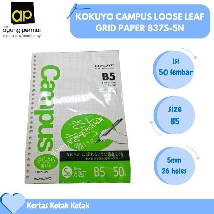 

Kokuyo Campus Loose Leaf Grid 837-S - B5 - 5mm - 26 Holes - 50 Sheets