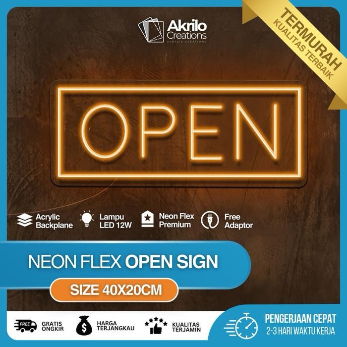

Neon Flex OPEN SIGN 40x20cm Lampu Neon LED Sign Akrilik + Adaptor Plang Toko Kafe Resto Dekorasi