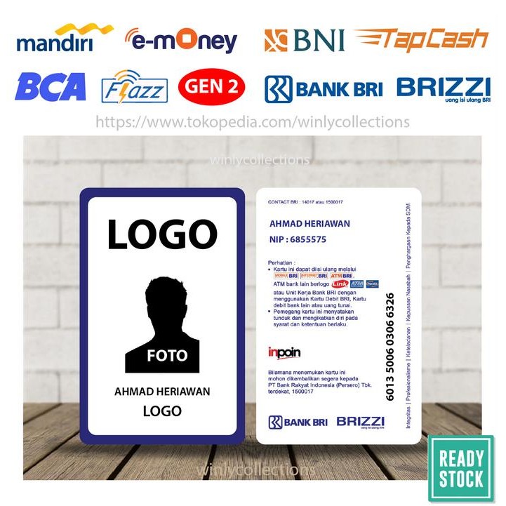 

Custom Kartu Emoney ID CARD Perusahaan / Instansi - BRI BRIZZI -2 SISI