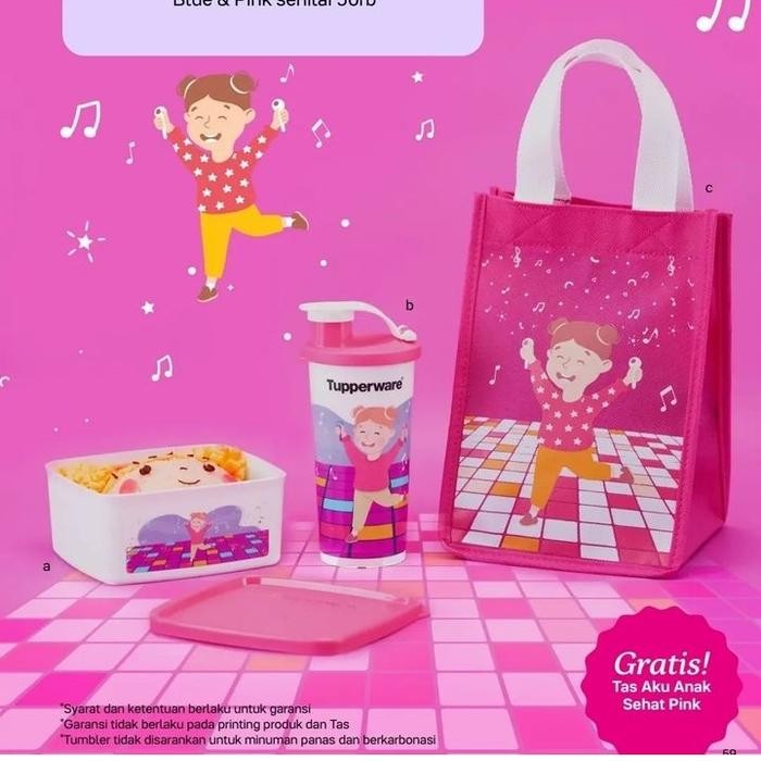 lunch box set tupperware aku anak sehat pink anak sekolah TK SD