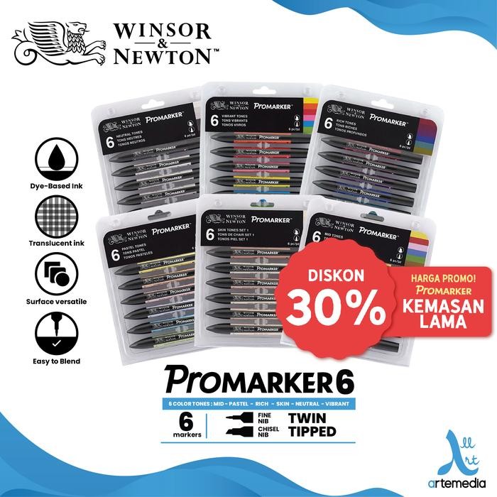 

Marker Winsor & Newton Promarker Set 6 Dual Point Pena Kuas Warna