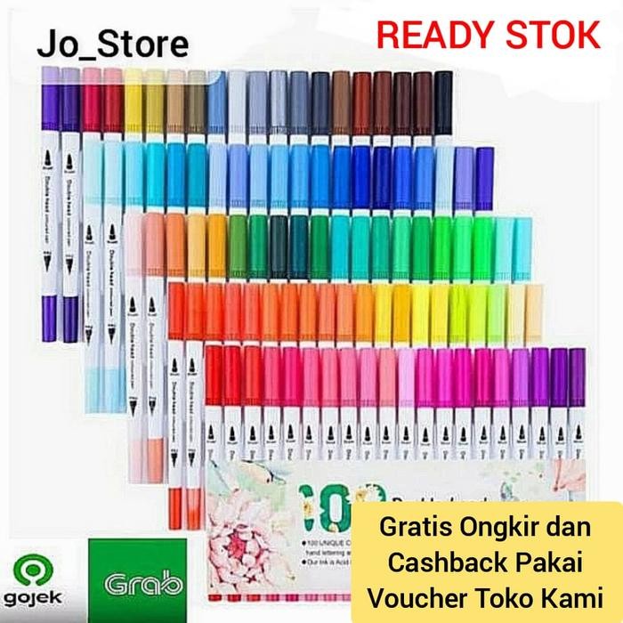 

100 Warna Spidol Brush dan Pen Dual Tip Marker Pen Magicfly Brush Pen