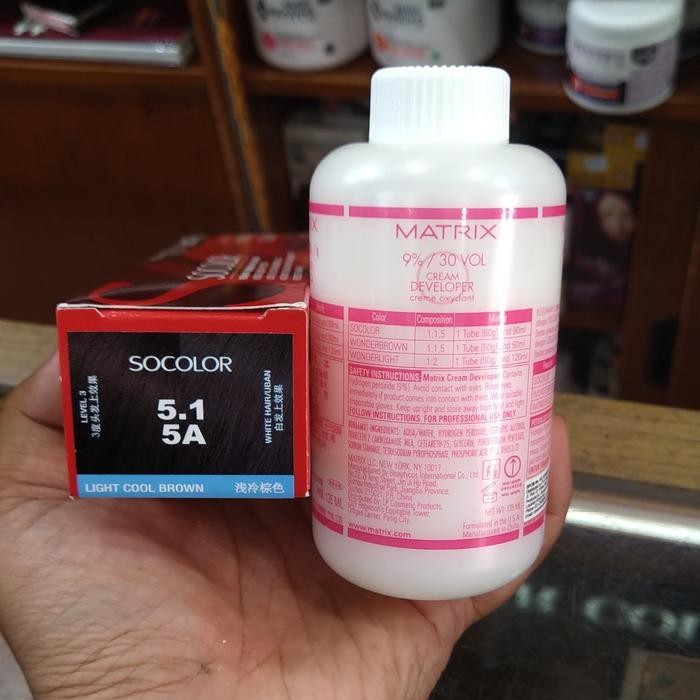 Diskon Matrix Socolor Cat Rambut 5.1 Light Cool Brown + Oxidant Ready