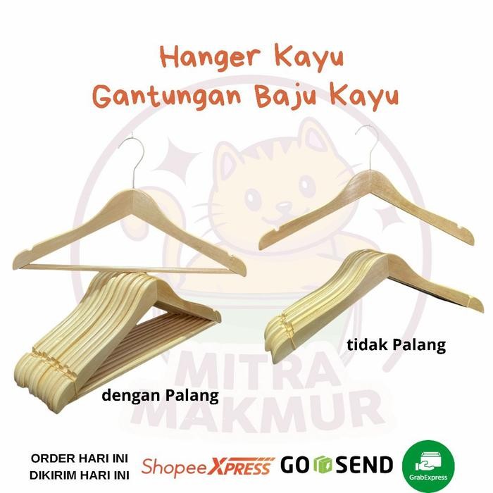 WOOD HANGER - HANGER KAYU DEWASA / GANTUNGAN BAJU KAYU *