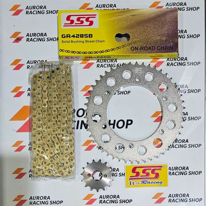 Menarik Gear Set Sss 428 Yamaha R15 V3 / R15 V4 & Rantai Sss 428 Sb Gold Original