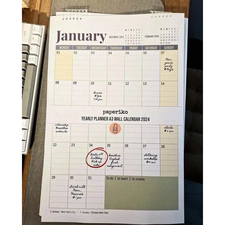 

ASLI PAPERIKO 2025 A3 W Planner Calendar/ Kalender Catatan READY STOCK