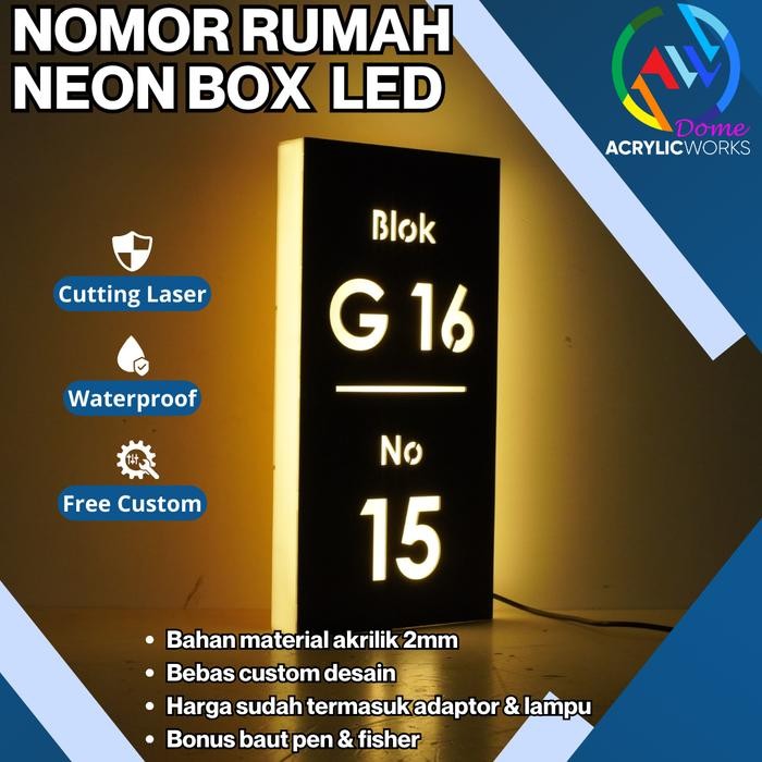 Nomor Rumah LED Neon Box Akrilik Papan Nama Akrilik LED *