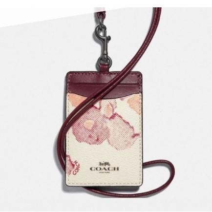 

SIAPKIRIM Coachh CH gantungan ID er Card Lanyard - Flower maroon db READY STOCK