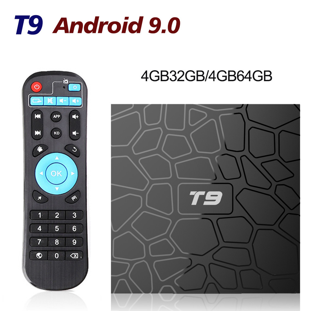 Smart T9 Android 9.0 TV BOX RK3318 Quad Core 4GB RAM 64GB ROM 2.4G/5G Dual WIFI USB 3.0 4K Bluetooth