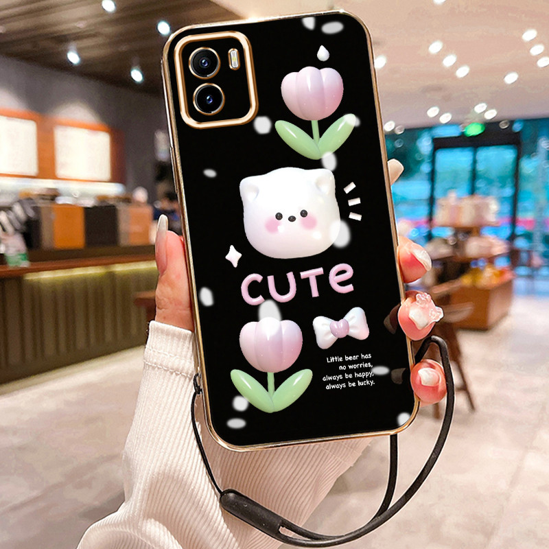 Casing Hp Untuk VIVO Y15S Y15A Y01 Case Casing beruang tulip HP Cesing Silikon Softcase disepuh tali