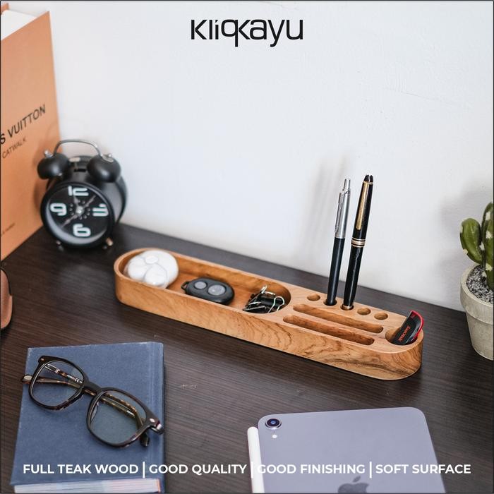 

KLIQKAYU Wooden Tray Desk Organizer Tempat Penyimpanan Peralatan 3in1 6x30cm Kayu Jati Full Teak