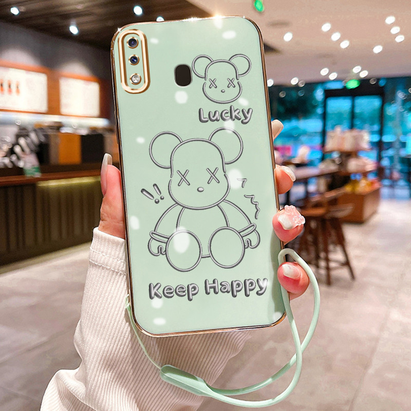 Casing Hp Untuk Samsung Galaxy A20 A30 M10s A20s A21s Case beruang sederhana Kasing Kesing tali berl