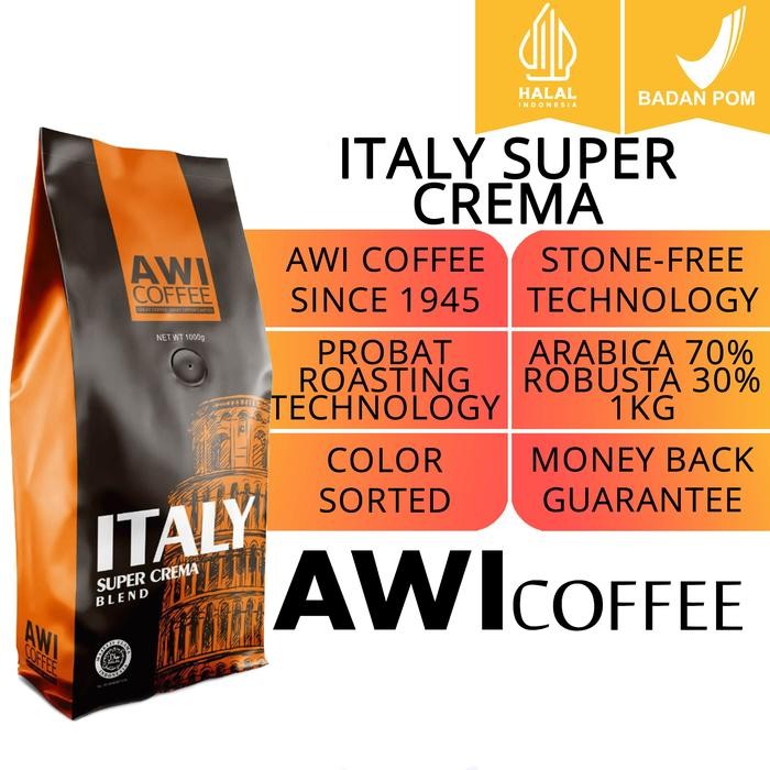 

Awi Coffee Italy Super Crema 1 Kg Biji Roasted Coffee Bean Arabica Robusta Premium Cafe Blend