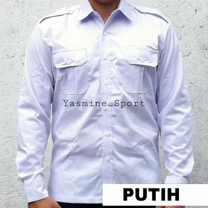 XPW4  Kemeja Seragam Pdl Putih Pangkat Lengan Panjang Enzino Sport