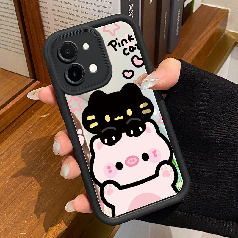 Casing Hp Untuk VIVO Y28 2024 Case Casing HP pola Anjing dan babi Kesing Cesing cermin Kasing Siliko