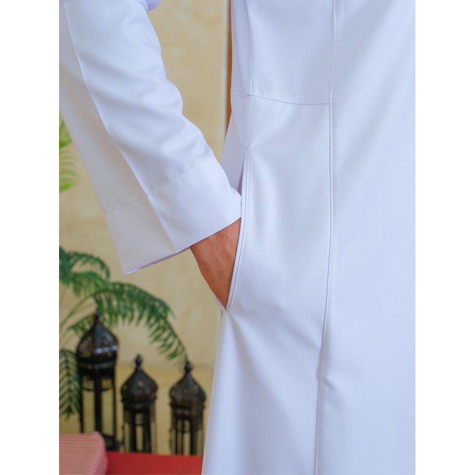 Al Haramain Series Semi Wol Thobe Hassan Jubah / Gamis Pria Dewasa (241766/67/68) Putih