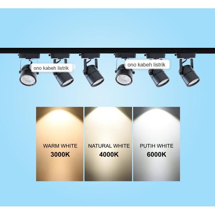 Paling Berkualitas Paket Lampu Rell Track 1 Set Isi 6 Spotlight Led Sorot Rel 2 Meter
