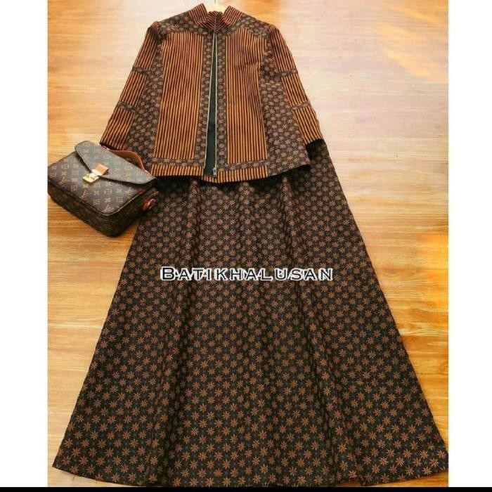 setelan rok+Atasan batik wanita kombinasi lurik lapis puring tricot *
