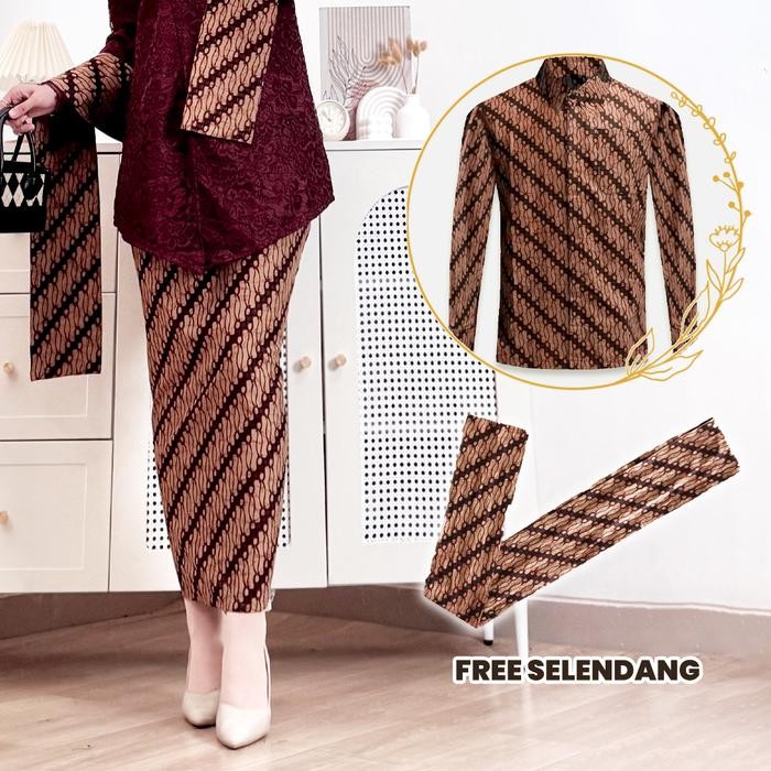 Ahzem Batik - Rok Batik Couple Janggan Kartini Kemeja Batik Pria Rok Selendang Batik Wanita Batik