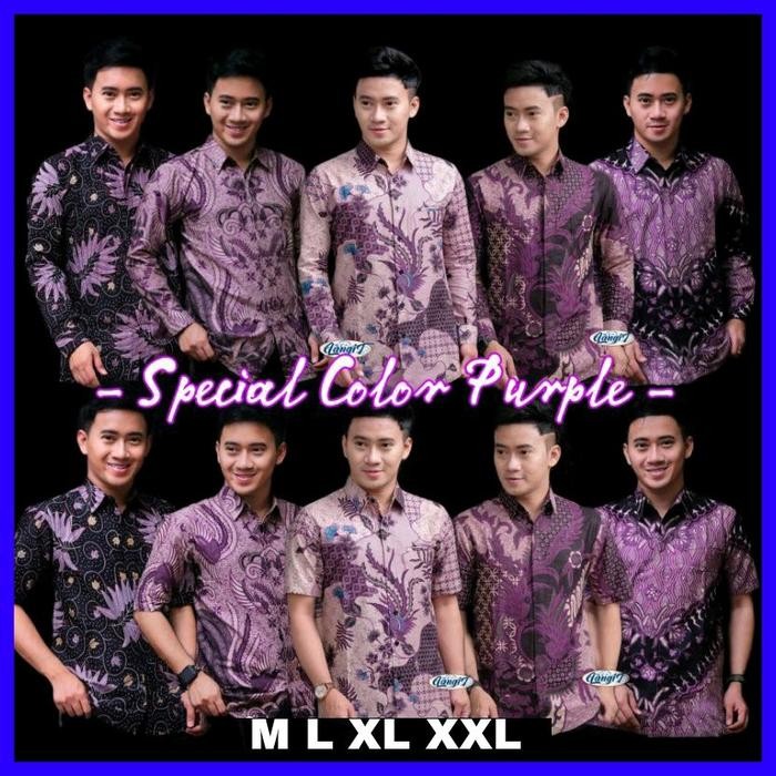 KEMEJA BATIK PRIA WARNA UNGU / LILAC - KEMEJA BATIK LENGAN PANJANG DAN PENDEK SERAGAM BATIK PRIA