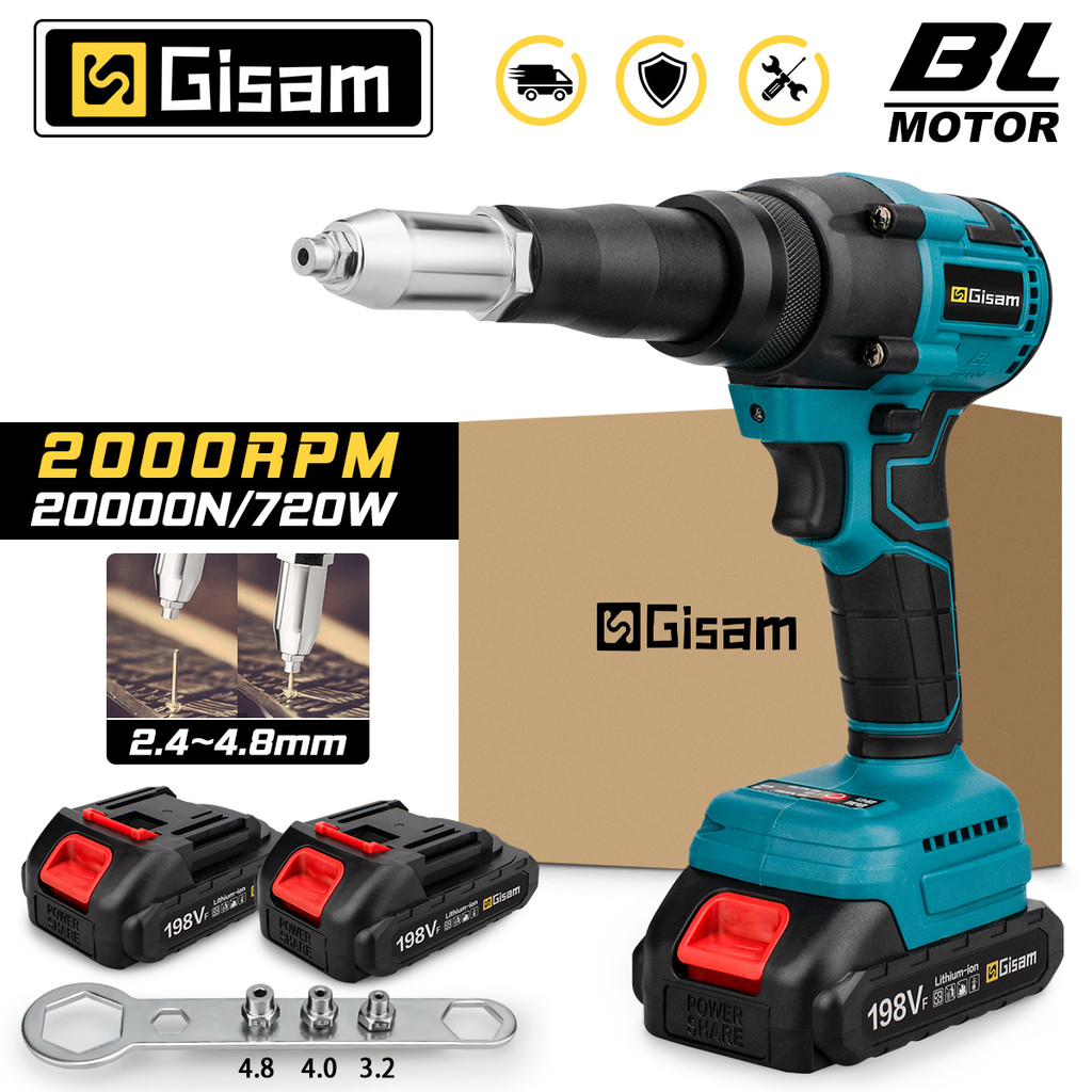 20000N 720W Brushless Electric Rivet Gun 2.4~4.8mm Cordless Rivet Nut Gun Drill Insert Power Tools F